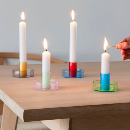 Duo Tone Glass Candlestick Holder | Block Design | Kentish Town Stores