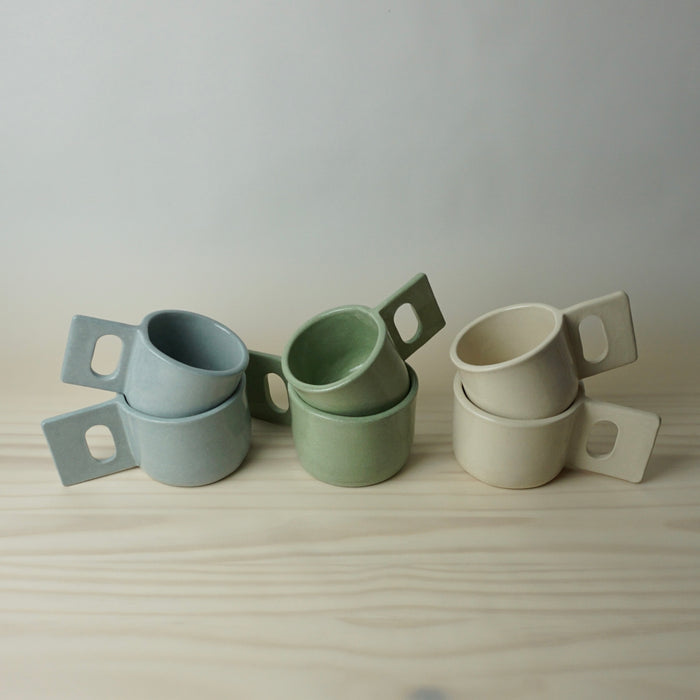 group of 6 asa mugs handmade by brutes ceramics. 