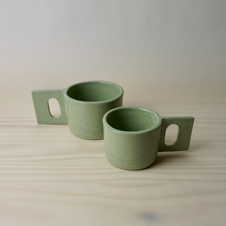 Pistachio asa mugs handmade by brutes ceramics. 