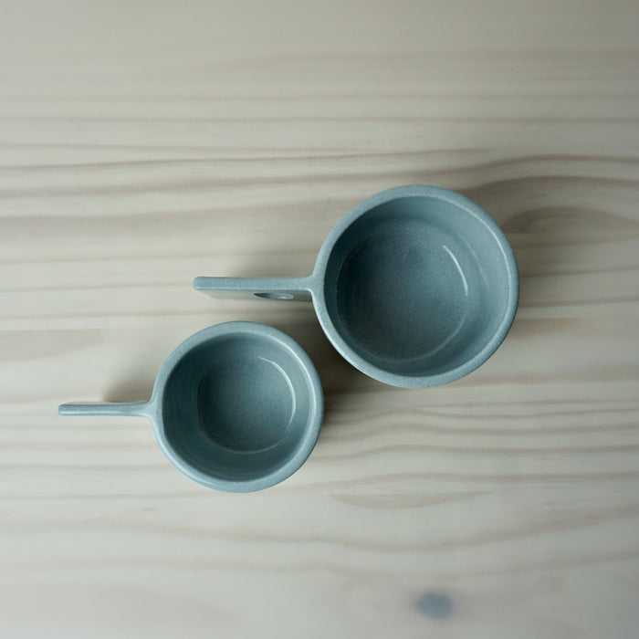 Blue Asa mugs handmade by brutes ceramics. taken from above.