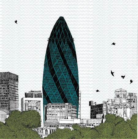 Original Screenprint by Clare Halifax of the Gherkin in London