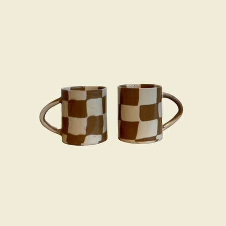 Brown Checkerboard Nerikomi Ceramic Mug | Fern Taylor | Kentish Town Stores