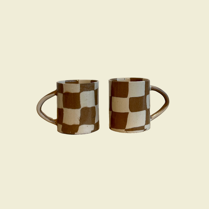 Brown Checkerboard Nerikomi Ceramic Mug | Fern Taylor | Kentish Town Stores