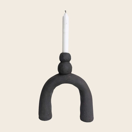 Large handmade sculptural black candlestick holder by HoodMor Ceramics in a black textured clay. 