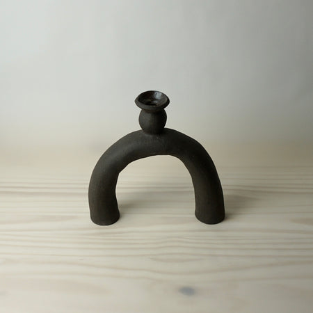 Water Hat leggy candlestick holders, handmade in black clay by HoodMor