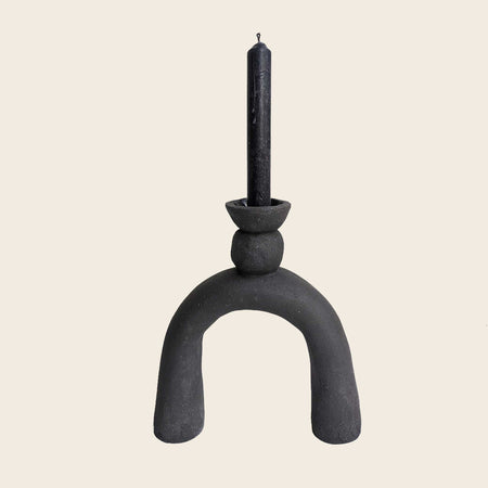 handmade ceramic candlestick holder by HoodMor. Sculptural design using a textured black clay. 