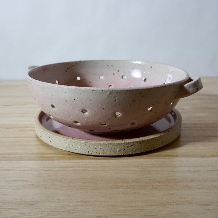 small Mae Ceramics handmade colander with plate