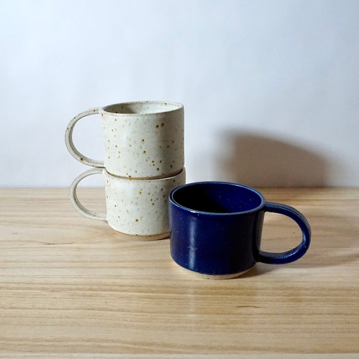 mae ceramics hand thrown Dee Cups in chalk and cobalt. 