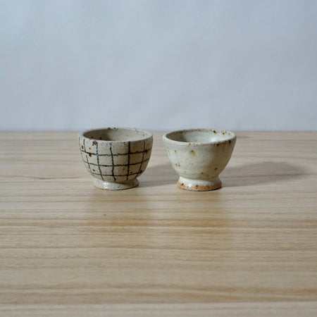 Mae Ceramics Handmade Egg Cups in grid and chalk