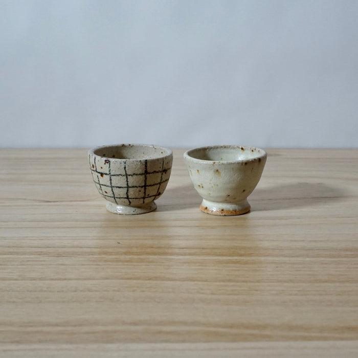 Mae Ceramics Handmade Egg Cups in grid and chalk
