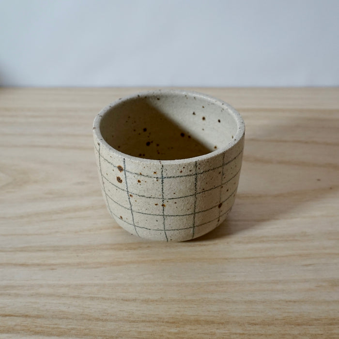 Mae Ceramics Handmade Sip Cup with grid pattern. 