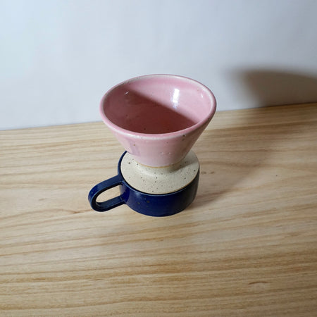 Mae Ceramics Pink V60 on a cobalt ridge cup. 