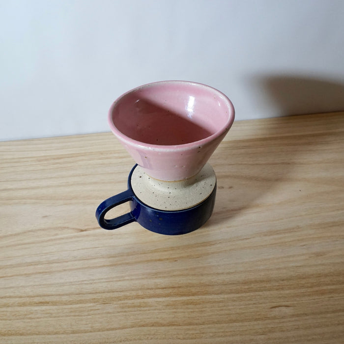 Mae Ceramics Pink V60 on a cobalt ridge cup. 