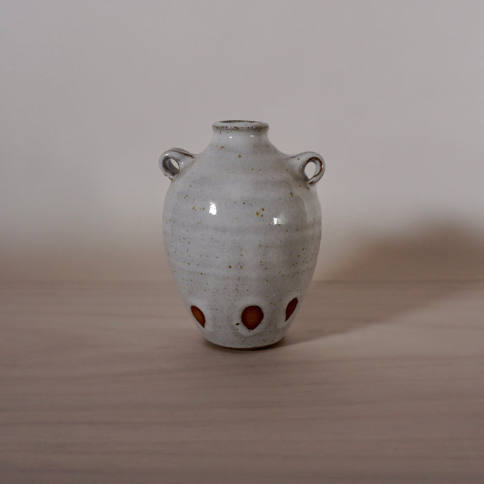 handmade bud vase in stoneware with tin white glaze by Lily Pearmain Ceramics. 