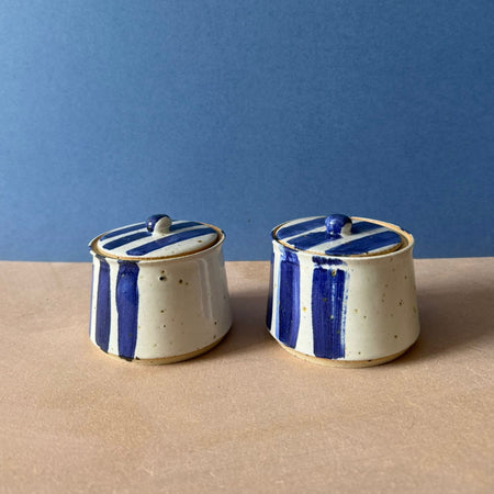 Blue Striped Lidded Sugar Jar | Mae Ceramics | Kentish Town Stores