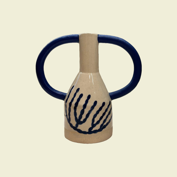 Midi Jug Eared Vase Cream and Blue Pattern | Sophie Alda | Kentish Town Stores