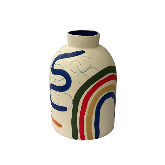 Porcelain Beehive vase in multi-coloured brushstroke pattern by Sophie Alda Ceramics