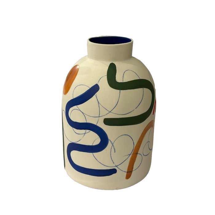 Porcelain Beehive vase in brushstrokes pattern by Sophie Alda Ceramics