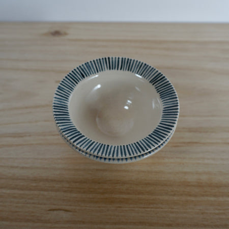 navy stripped handmade ceramic snack bowl. 